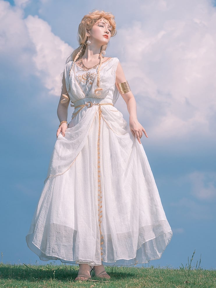 Greek Myth Inspired Elegant Maxi Dress White Jumper Skirt/Full Set