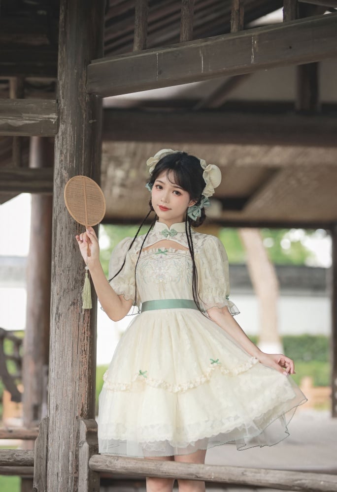 Chang'an Ballad Han Lolita Floral Embroidery Short Sleeves One Piece