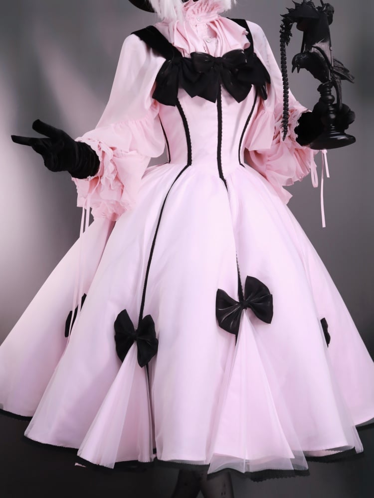 Elegant Black Bowknots Pink Corset Dress Tea Party Dress