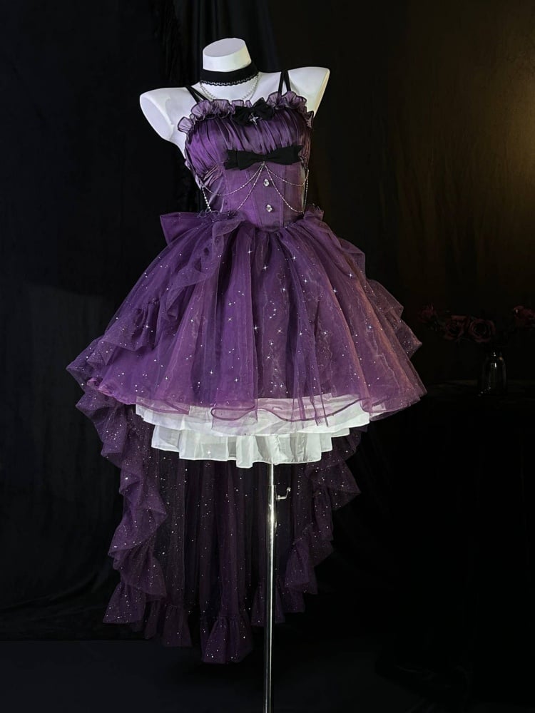 Purple Glittering Princess Dress Basque Waist Party Queen Dress Full S