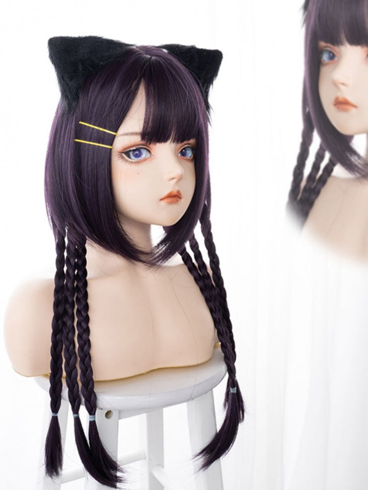 Purple Long Straight Synthetic Wig with Full Bangs