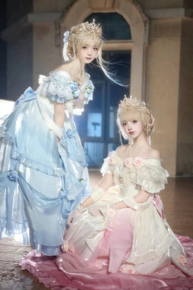 Blue Ombre Fairy Princess Dress Roses Decorated Hime Lolita Tea Party Dress - Sukuroi