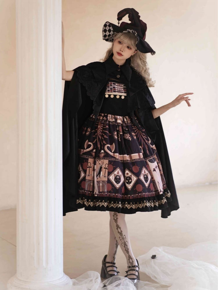 Black Ancient Egypt Totem Print High Waist Jumper Skirt