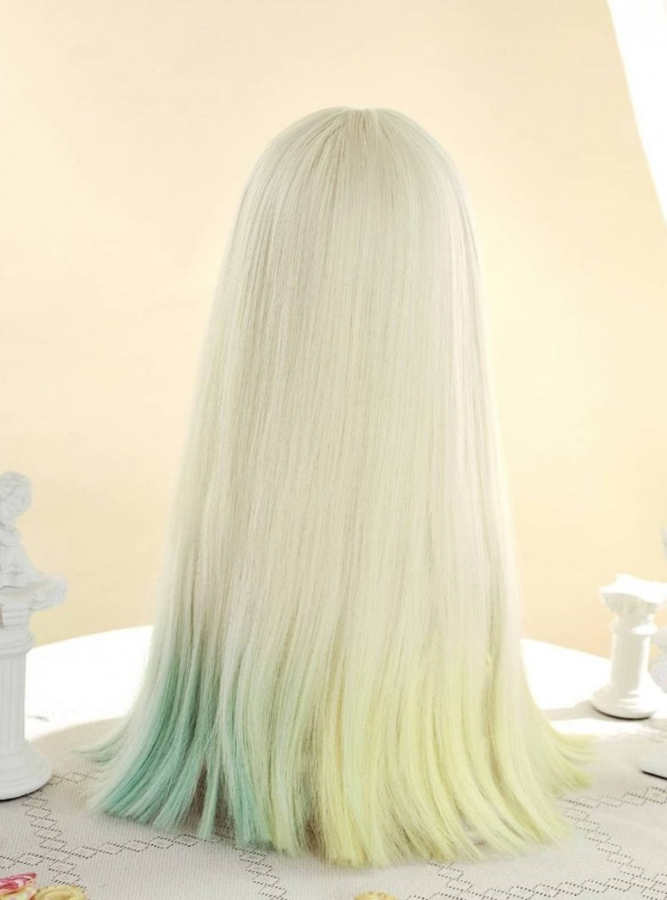 Candy Color Long Straight Rainbow Dip Dye Wig