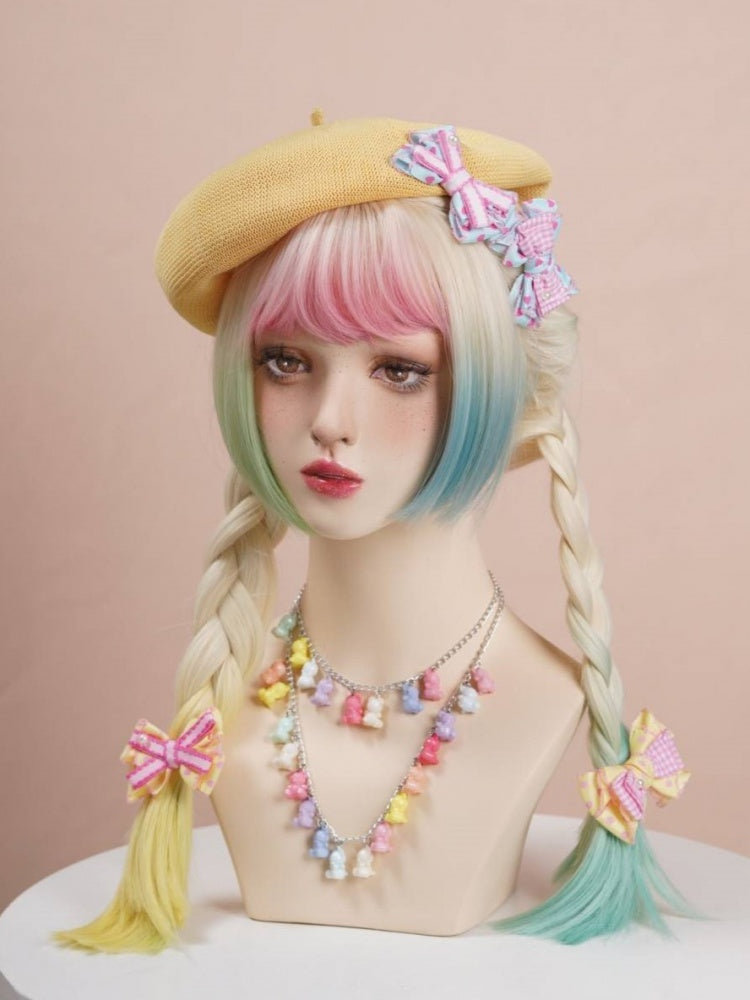 Candy Color Long Straight Rainbow Dip Dye Wig