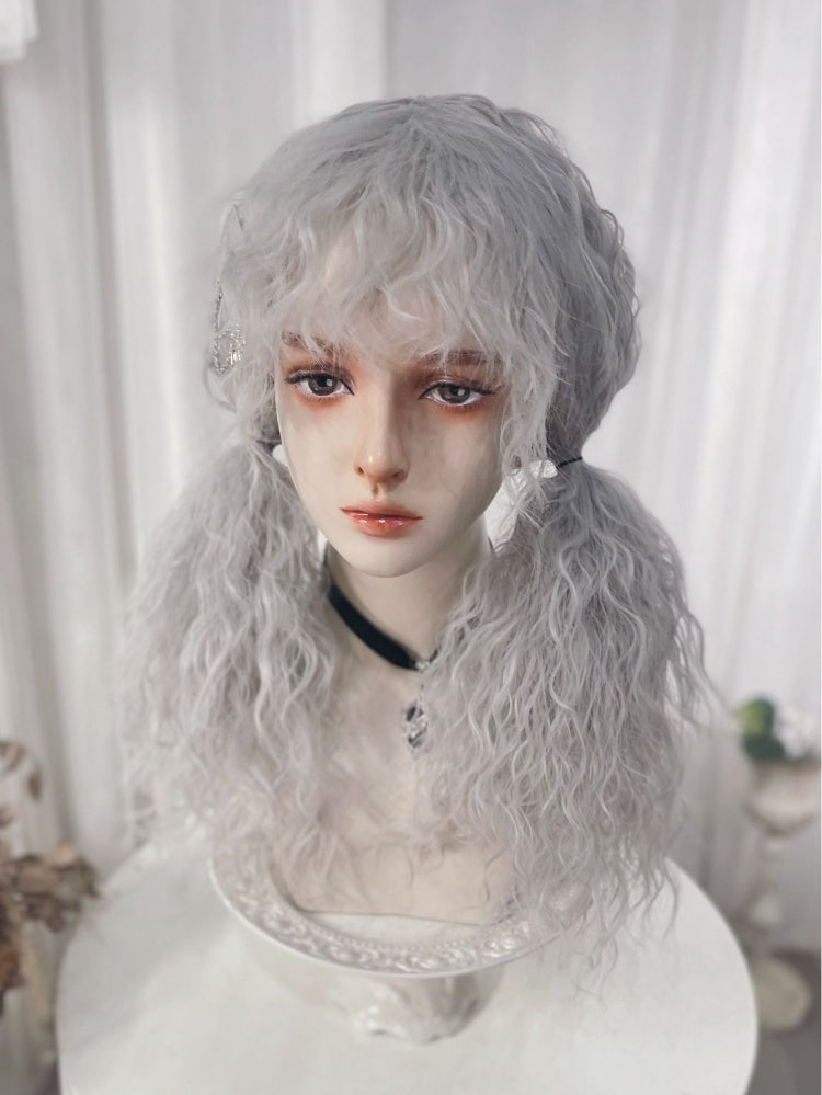 Light Gray Curly Medium Length Synthetic Wig