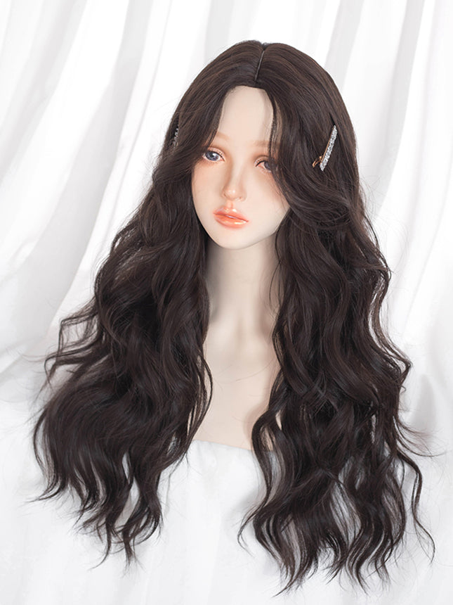 Natural Parting Brown Long Wavy Synthetic Wig