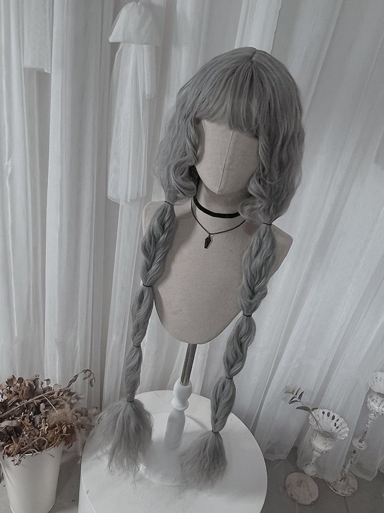 Gray 120CM Long Wavy Synthetic Wig with Air Bangs