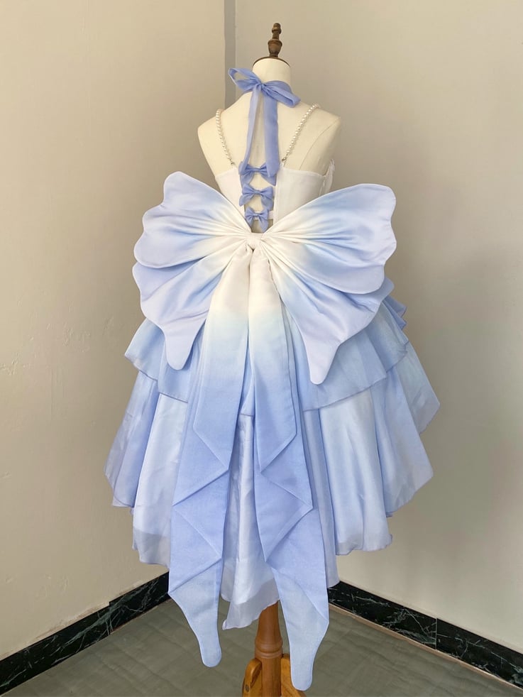 Clearance-Size L for Bust 90-98CM Fairy Blue Princess Dress Prom Rose Details Ombre Jumper Skirt - Sukuroi