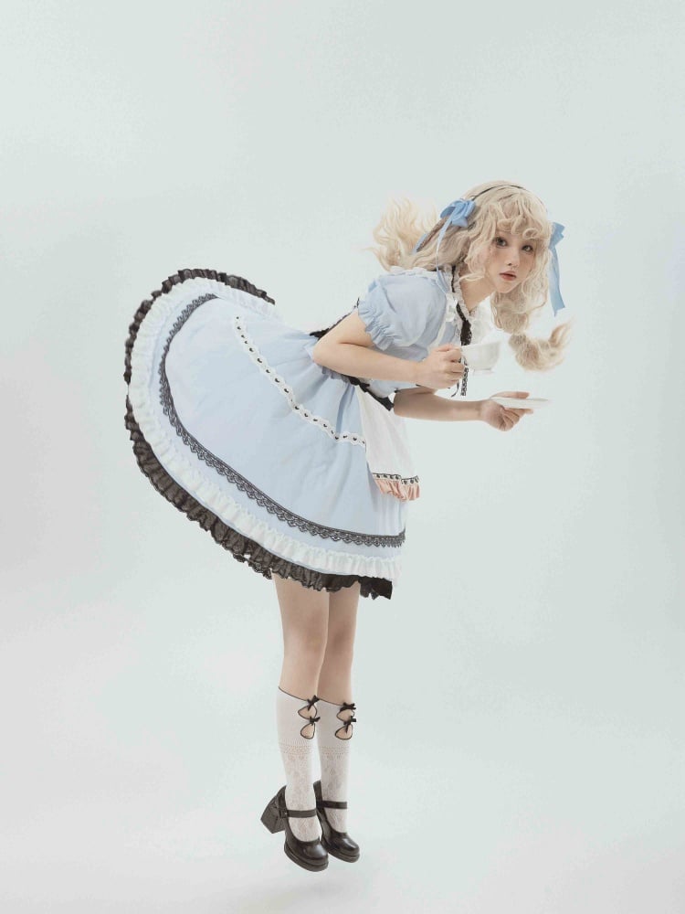 Blue Alice in Wonderland Dress One Piece with Removable Rabbit Ears Back