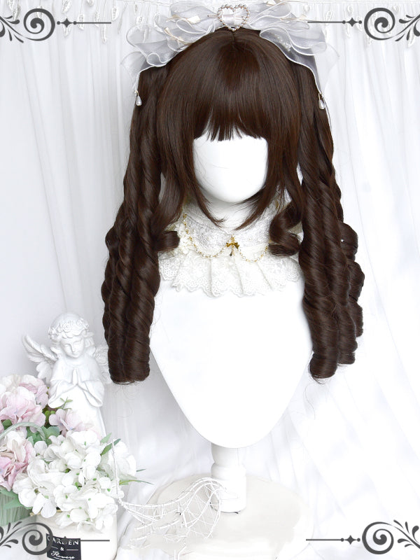 Dark Brown Short Straight Synthetic Wig with Curls Double Ponytail Clips