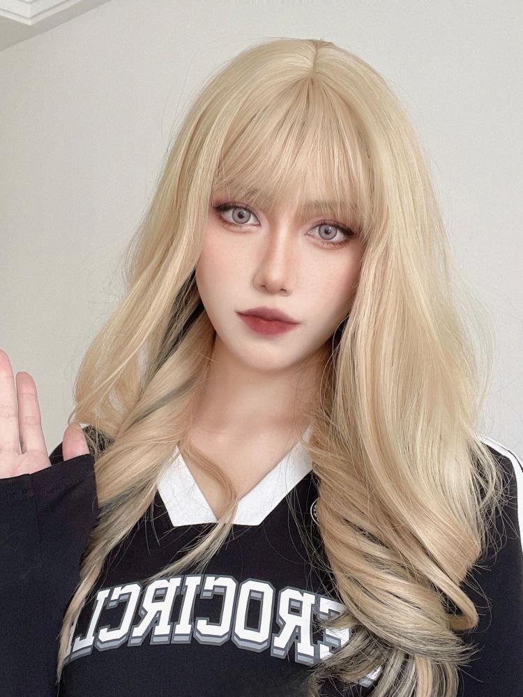 Blonde and Black Highlight Hair Color Long Wavy Synthetic Wig