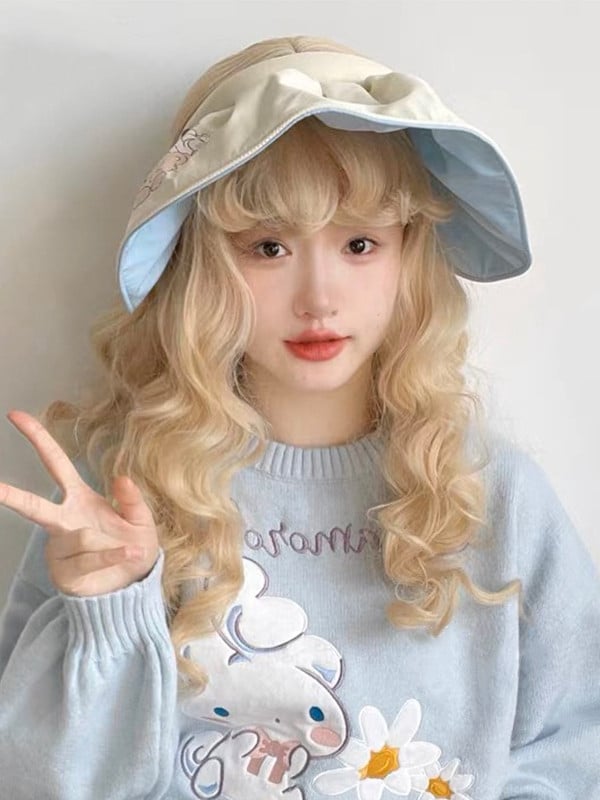 Blonde Wavy Synthetic Wig with Curly Bangs