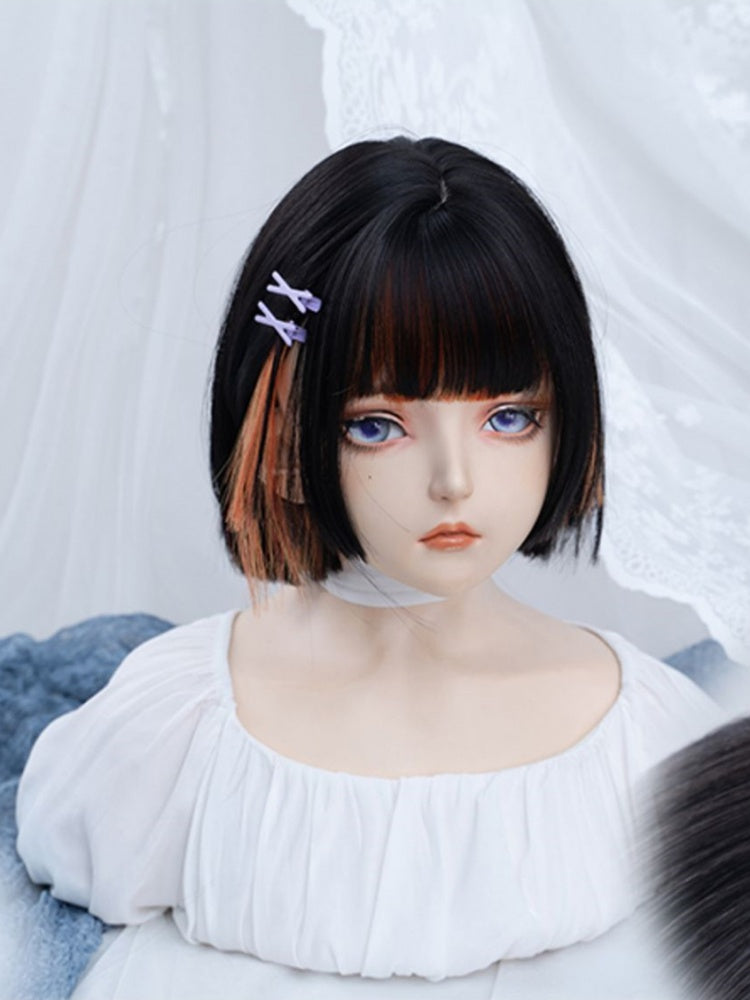 Layered Dyed Orange and Black Straight Short Synthetic Wig