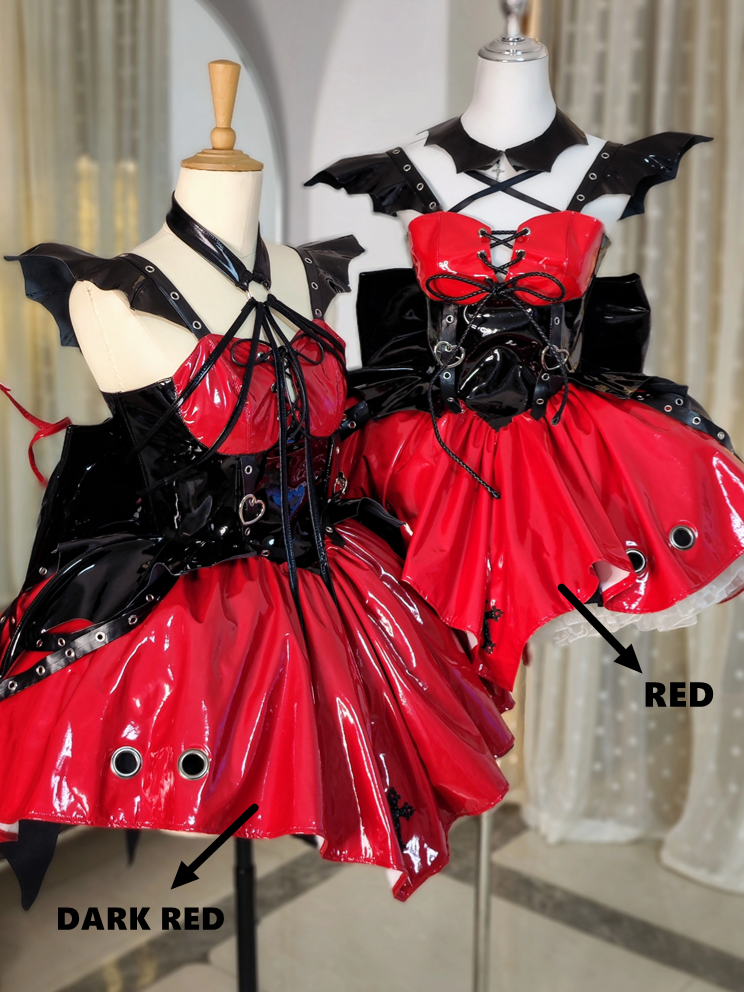 Red and Black Corset Waist Little Witch Patent Leather Jumper Skirt