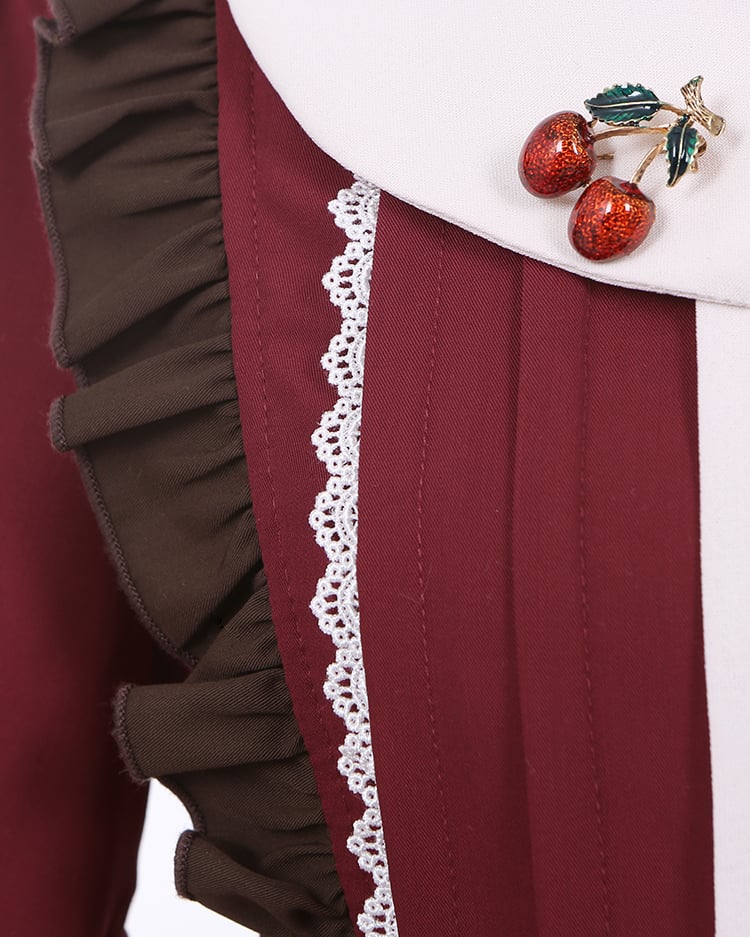 Little Red Riding Hood Full Set - Bowknot Details Empire Waist Sweet One Piece + Hooded Cape