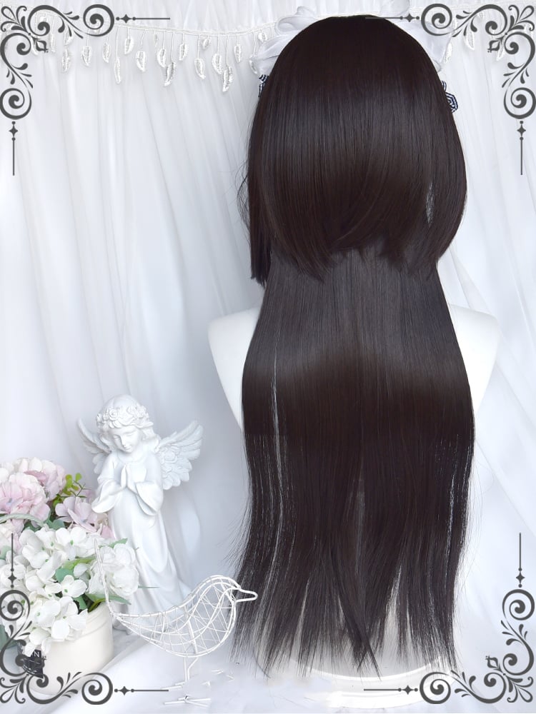 Black Brown Straight Shoulder Length Synthetic Hair and Hair Weft