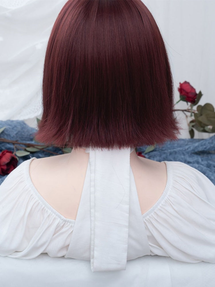 Wine Red Short Straight Synthetic Wig