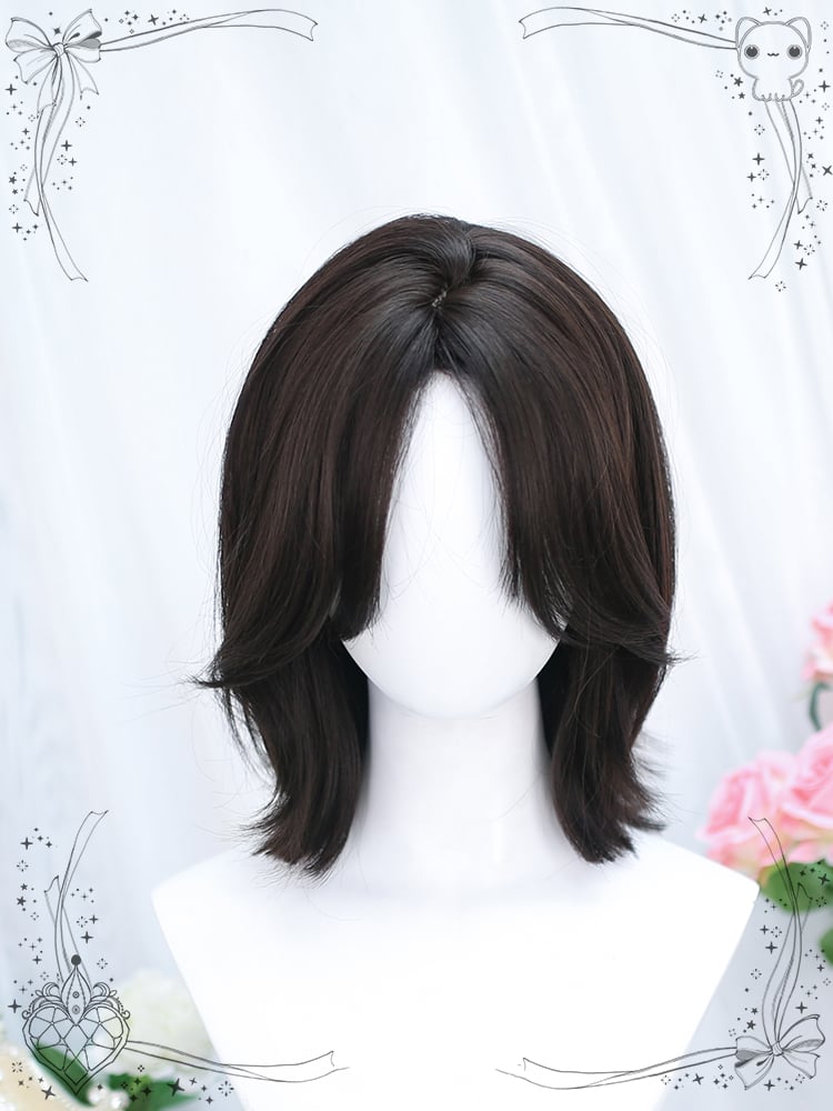 Black-brown Curtain Bangs Ouji Short Wig