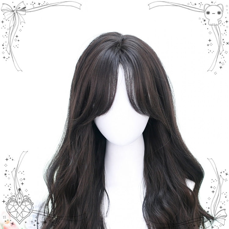 Dark Brown Wavy Synthetic Wig with Curtain Bangs