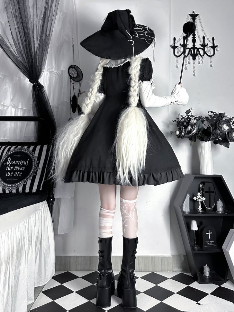 Gothic Spider Web Collar One Piece with Detachable Long Sleeves