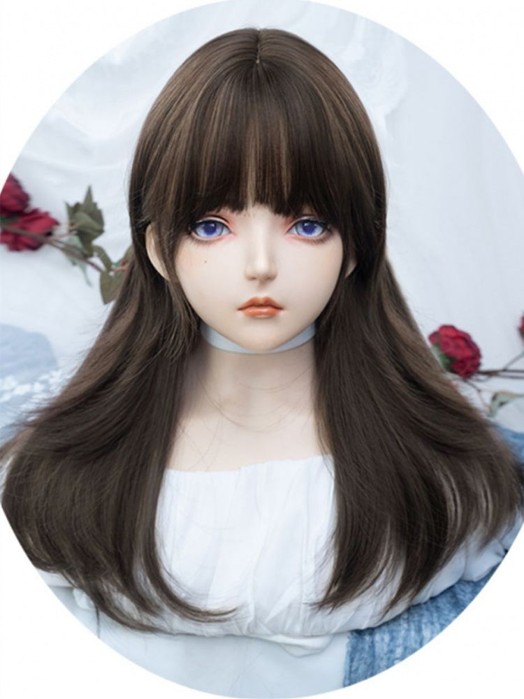 Full Bangs Brown Natural Synthetic Wig