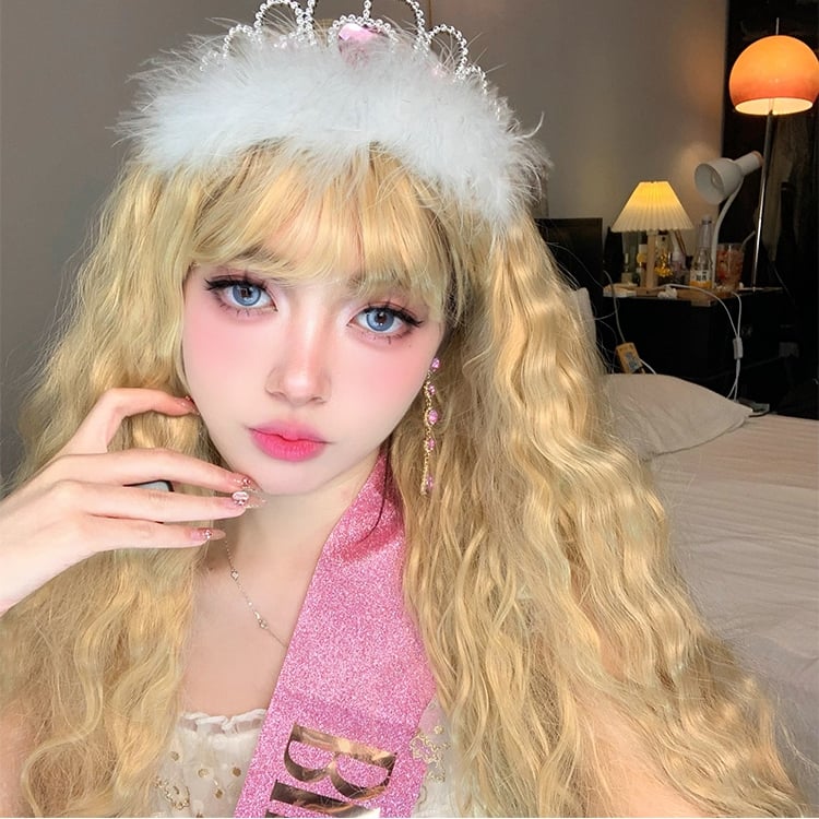 Blonde 120CM Long Wavy Synthetic Wig with Air Bangs