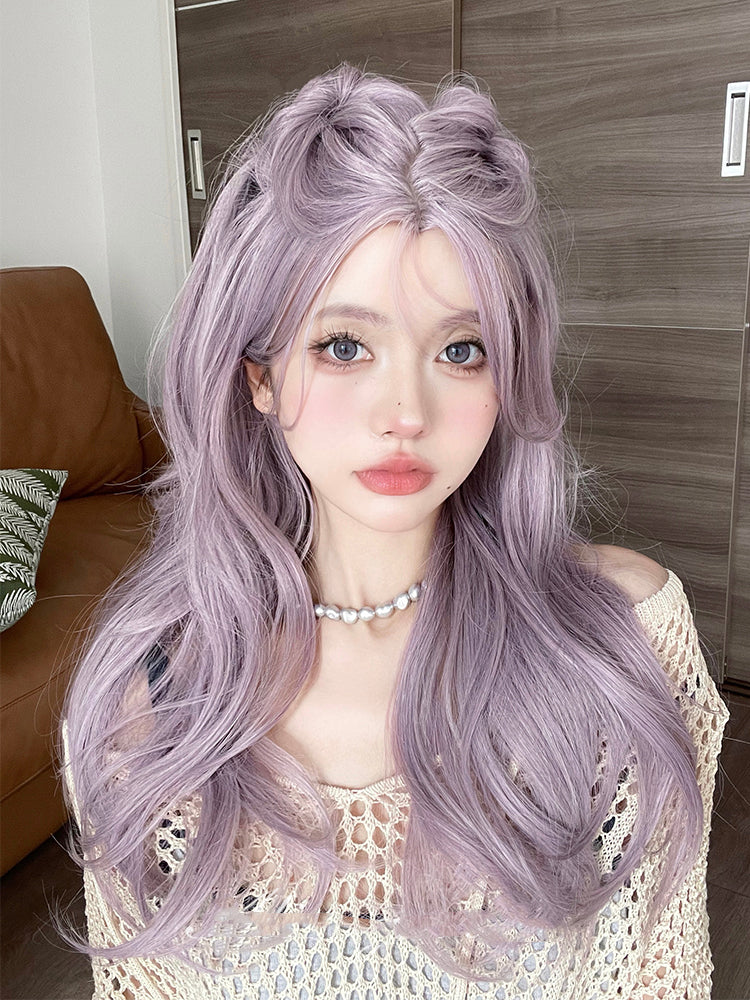 Curtain Bangs Dusty Purple Wavy Synthetic Wig