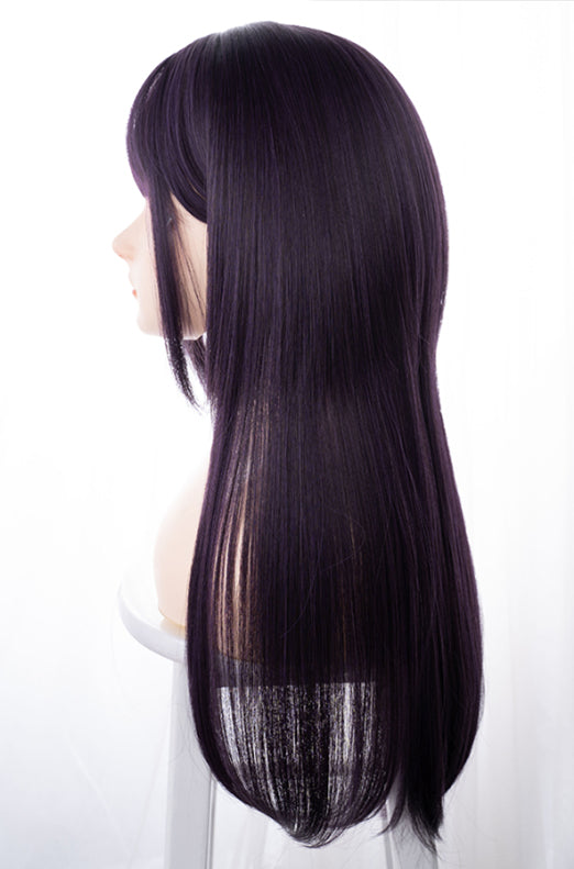 Purple Long Straight Synthetic Wig with Full Bangs