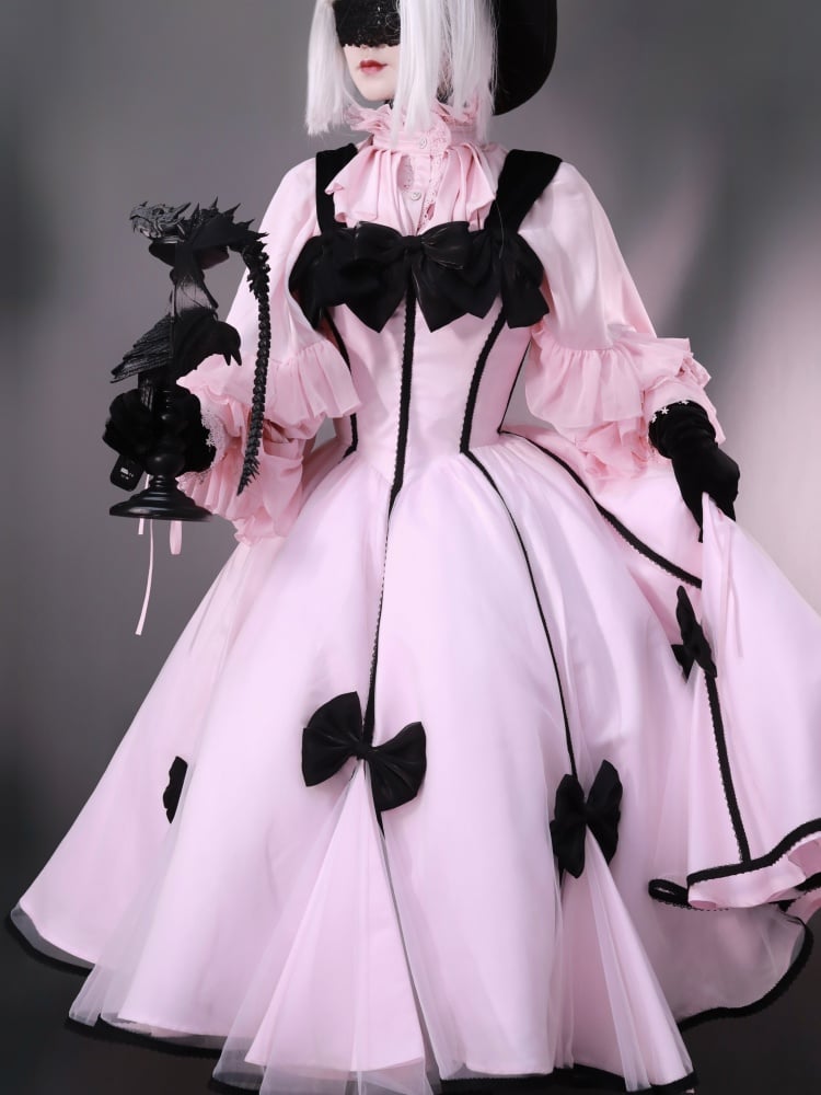 Elegant Black Bowknots Pink Corset Dress Tea Party Dress