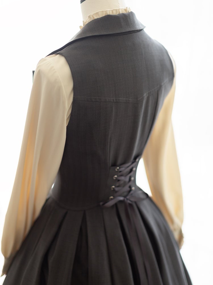 Dark Grey Elegant Waistcoat Bodice Retro Classic Jumper Skirt