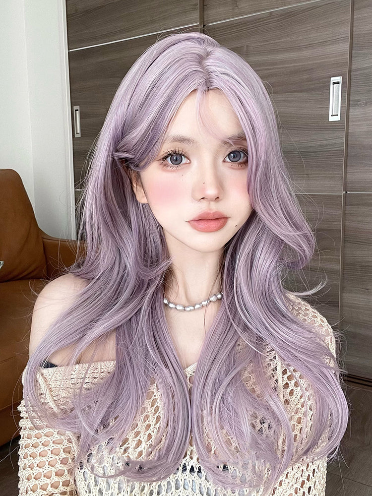 Curtain Bangs Dusty Purple Wavy Synthetic Wig