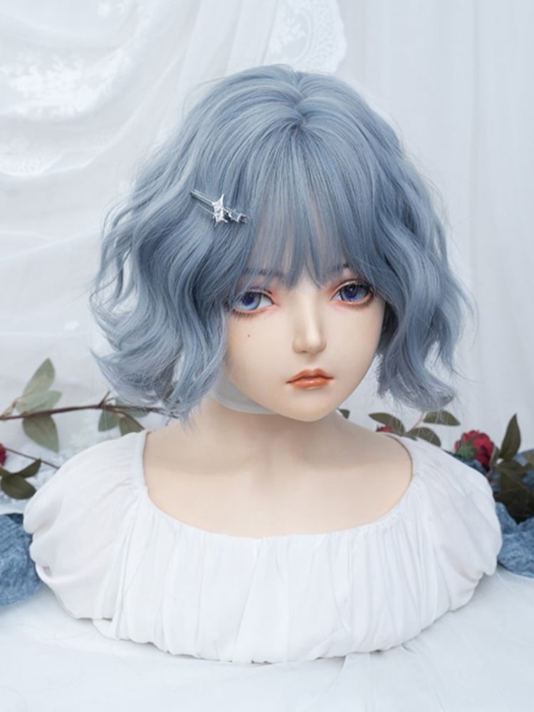 Dusty Blue Short Wavy Synthetic Wig