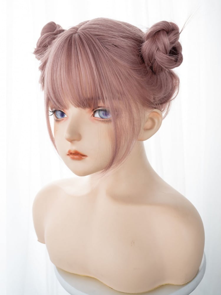 Dusty Pink Straight Synthetic Wig with Full Bangs