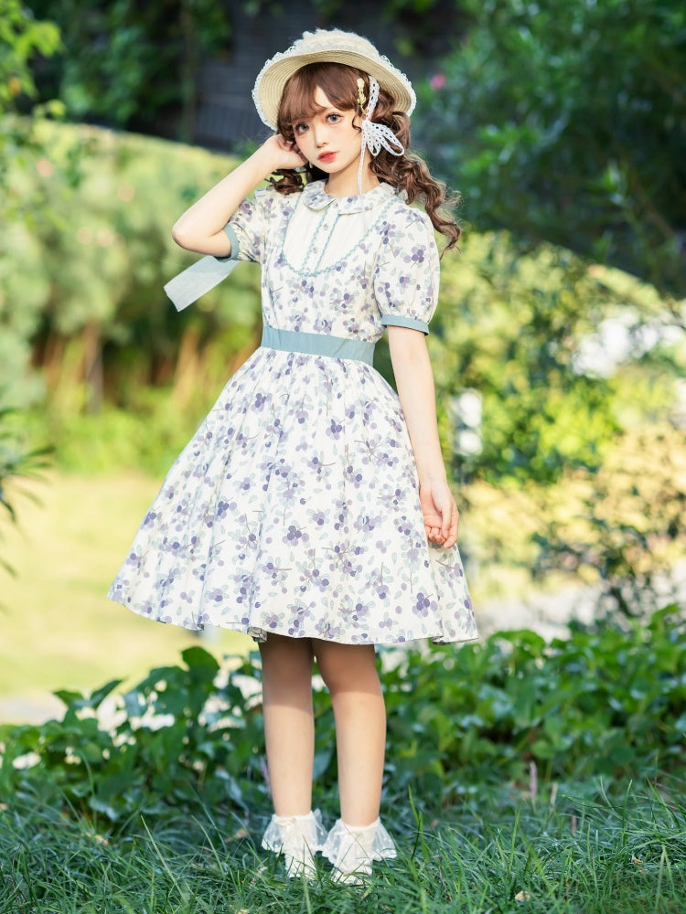 Blueberry Print Daily Dress Cotton One Piece