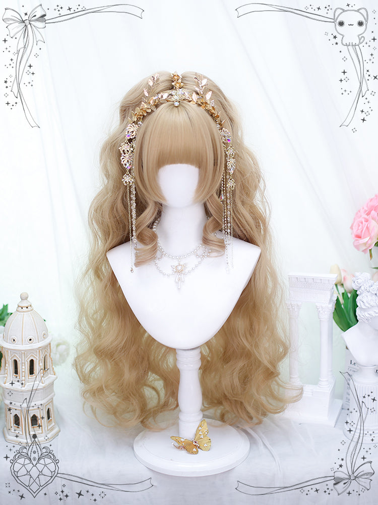 Gold Short Straight Wig with Long Wavy Double Ponytails