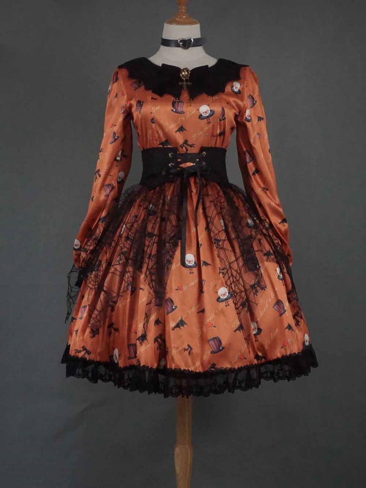 Clearance-Size 2XL for Bust 100CM Orange Halloween Clown Night Bat Wings-shaped Collar Gothic One Piece