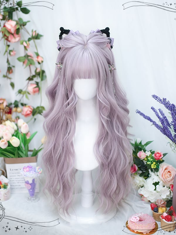 Air Bangs Taro Purple Long Wavy Synthetic Wig