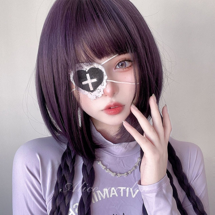 Purple Long Straight Synthetic Wig with Full Bangs