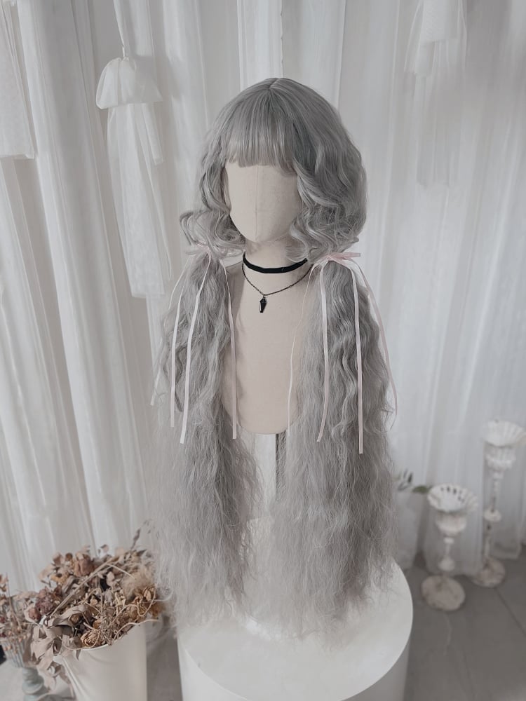 Gray 120CM Long Wavy Synthetic Wig with Air Bangs