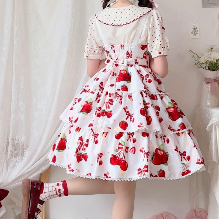 Cherry Berry Big Bow High Waist Jumper Skirt