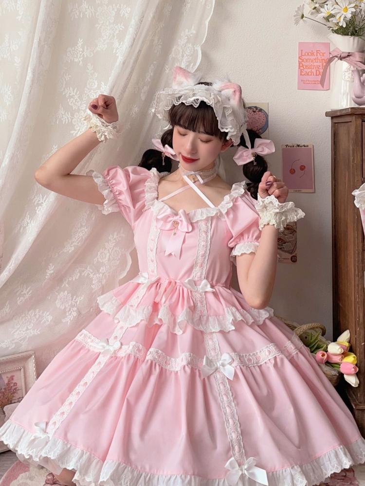 Dolls Frill Bowknot Details High Waist Short Sleeves One Piece