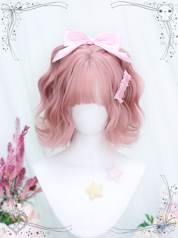 Peach Pink Short Wavy Synthetic Wig