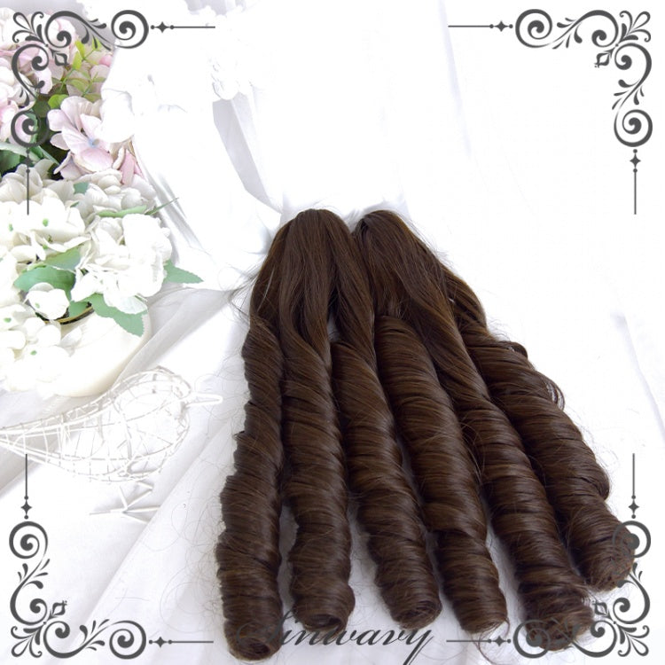 Dark Brown Short Straight Synthetic Wig with Curls Double Ponytail Clips