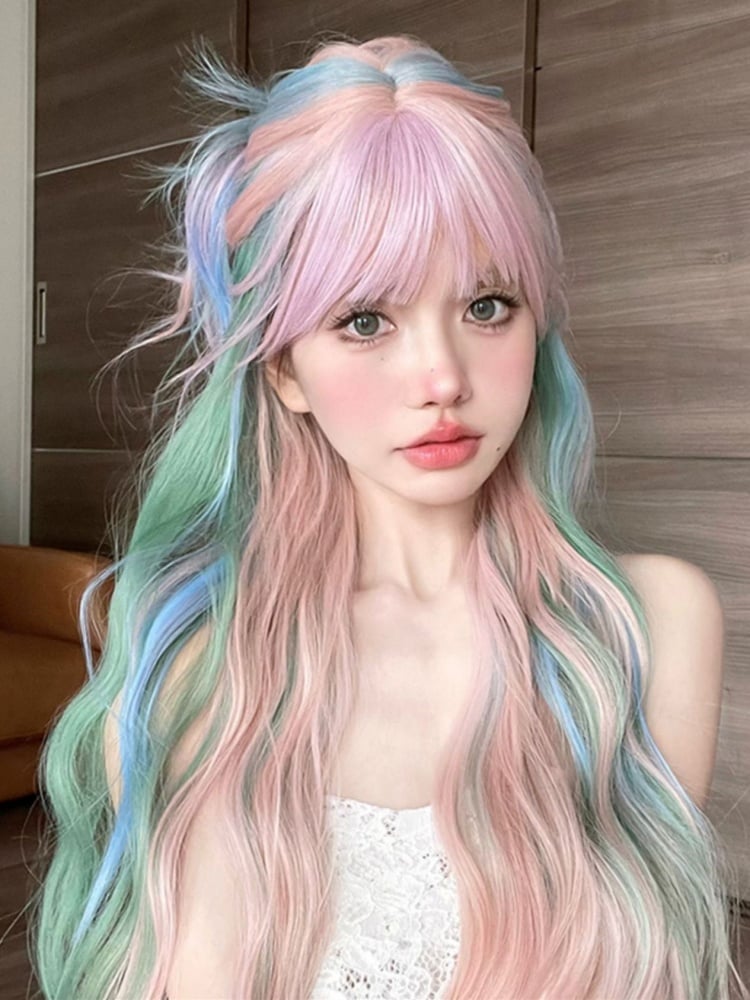 Rainbow Mixed Color Long Wavy Synthetic Wig