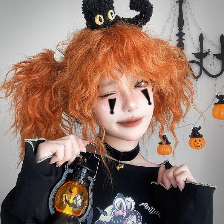 Halloween Pumpkin Orange Medium Length Synthetic Curly Wig