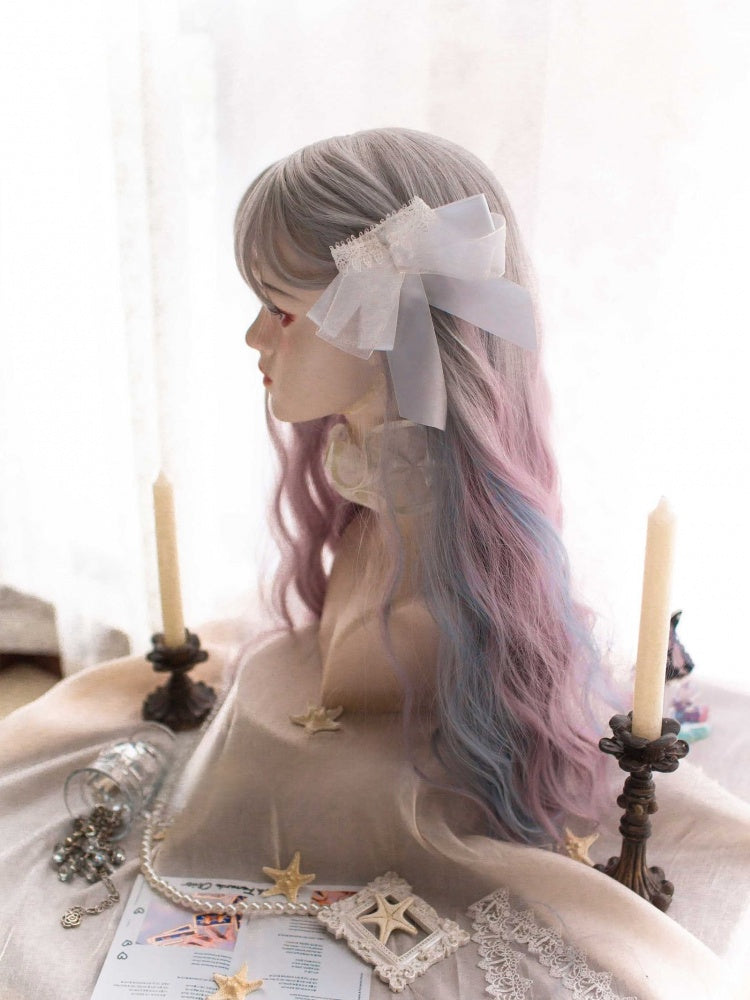 Dusty Blue and Pink Ombre Long Wavy Synthetic Wig