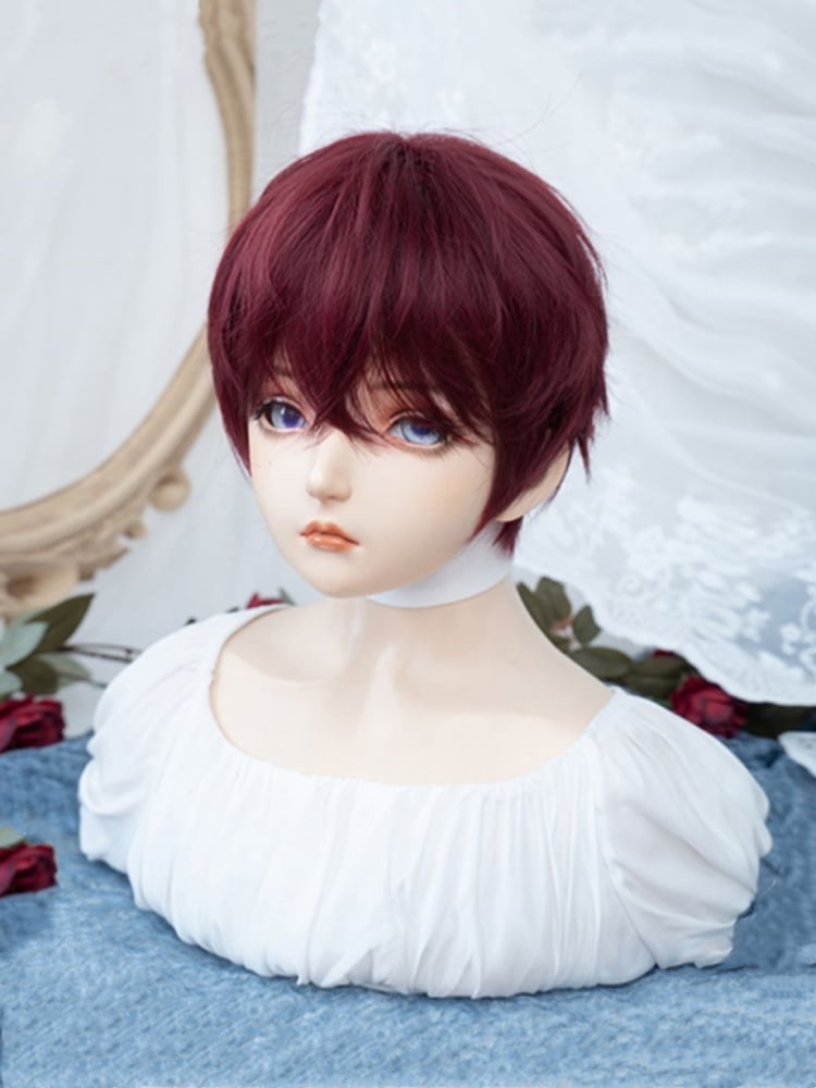 Burgundy Red Short Straight Boy Style Wig