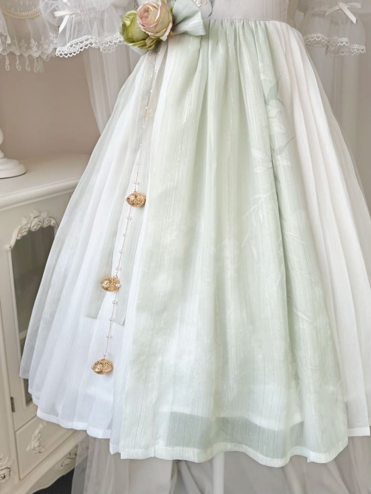 Green Lily of the Valley Embroidery Bead Details Dress