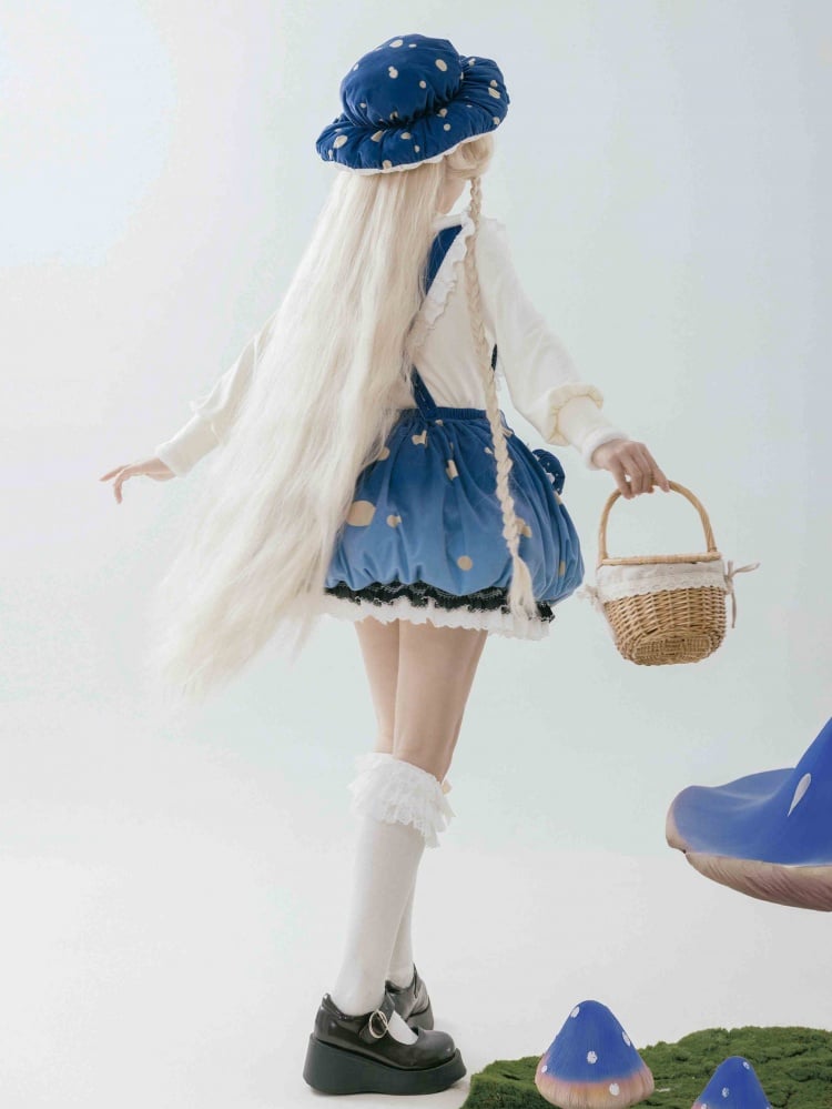 Blue Winter Mushroom Bubble Overall Skirt Detachable Bodice